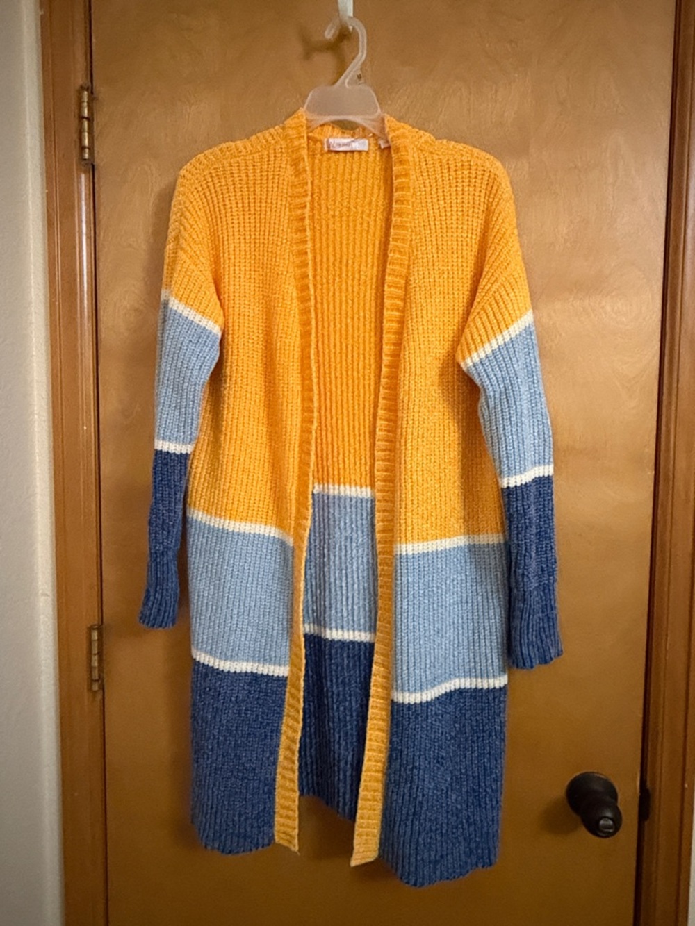 Open-Front Colorblock Knit Cardigan -Yellow & Blue size Small